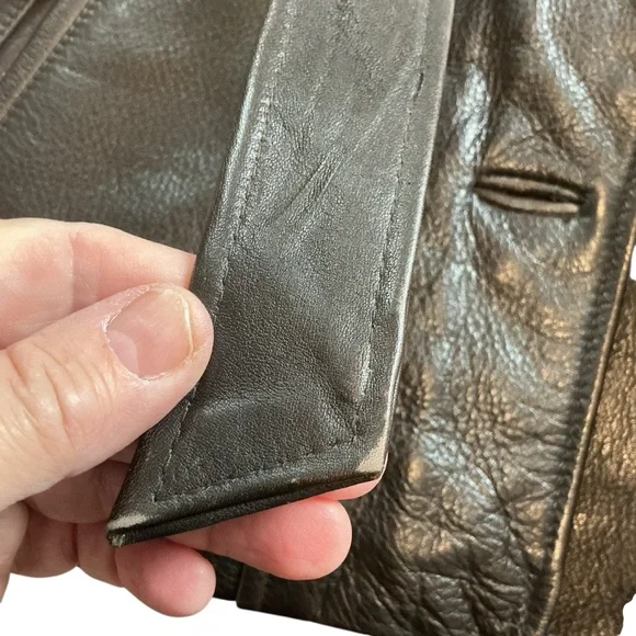 Vintage TW Tannery West Womens Med Black Lined Leather Belted Jacket Hipster Y2K - Picture 14 of 14